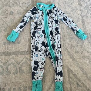 Little Sleepies Mickey Mouse Footie - Teal and Gray